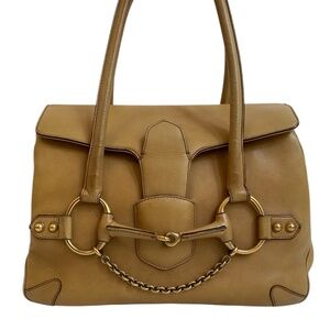 Gucci w/ COA Horsebit Chain Leather Shoulder Bag - Camel Tan - Authentic Satchel
